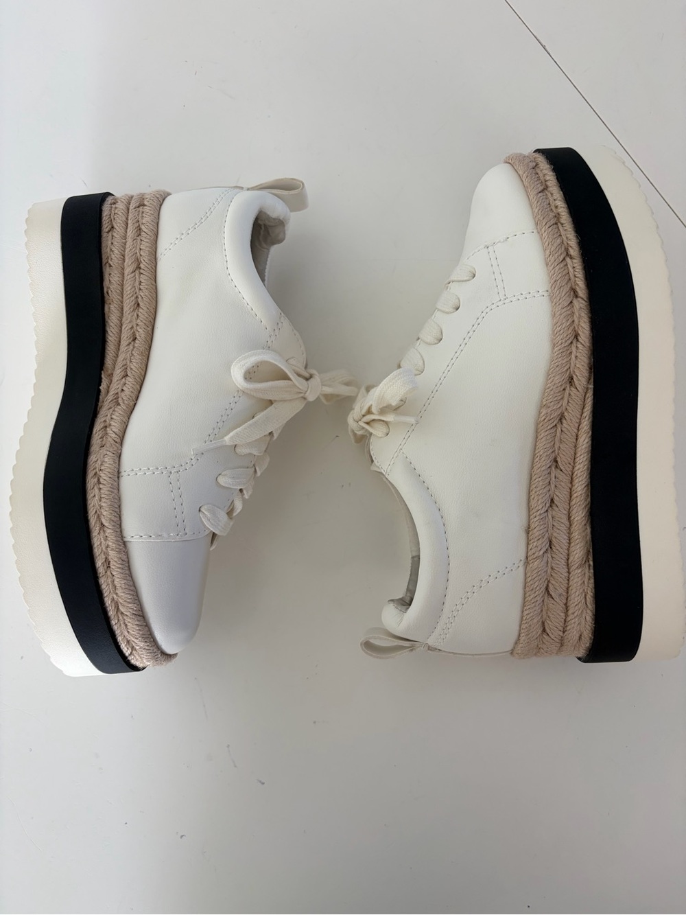 Steve Madden White Lace-Up Jute Espadrille Platform Sneakers Size 6.5 - Picture 4 of 9